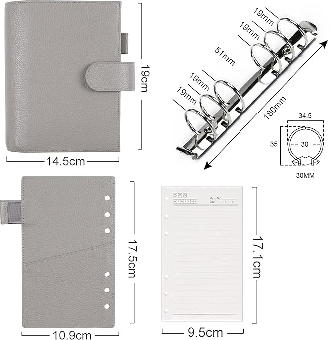 Moterm Personal Luxe Rings Planner - Genuine Leather Binder Organizer (30mm Ring, Pebbled-Gray)
