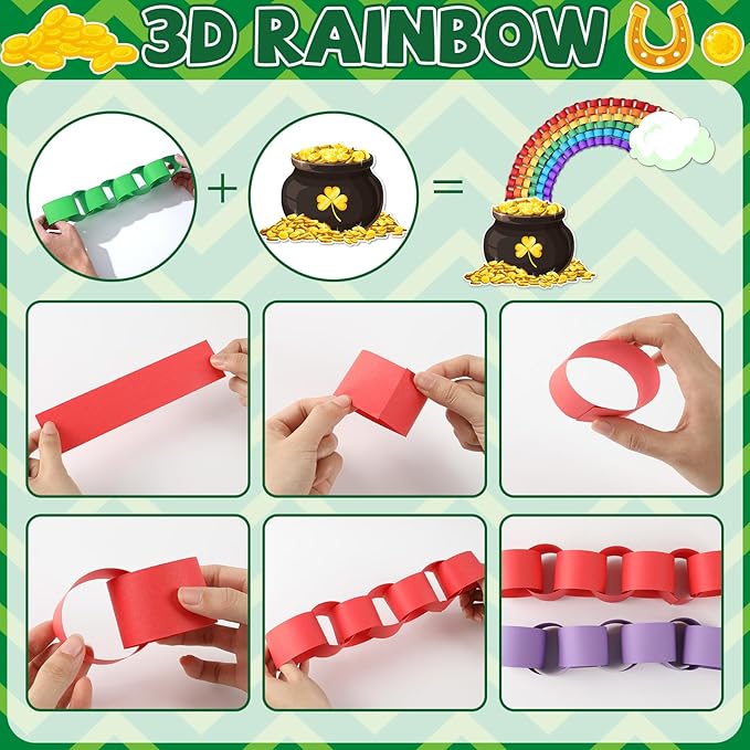 St. Patrick's Day Bulletin Board Set 3D Rainbow Gold Coin Classroom Decoration Leprechaun Bulletin Board Clover DIY Craft Photos Cutouts for Irish Holiday Home Classroom Nursery Chalkboard Wall Decor
