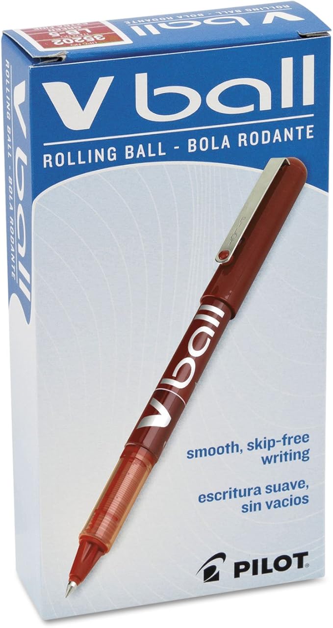 PILOT Vball Liquid Ink Rolling Ball Stick Pens, Extra Fine Point, Red Ink, 12-Pack (35202)