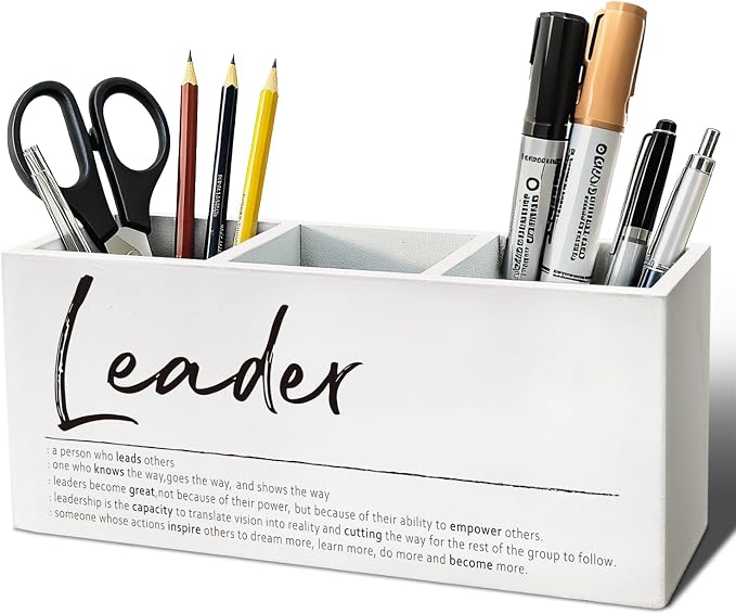 Leader Gifts Pen Pencil Holder, Thank You Appreciation Gifts for Leaders Boss Manager Wood Desk Organizer and Accessories, Leadership Gift Pen Holder Desk Organizer for Office Tabletop