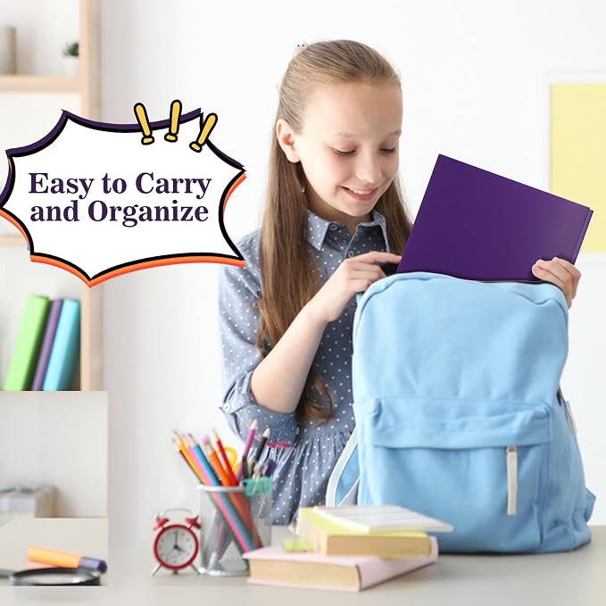 60-Pack Plastic Folders with Pockets and Prongs, 2-Pocket Poly Folders with 3 Fasteners Holds 8-1/2" x 11" Paper for School/Office/Home, Purple