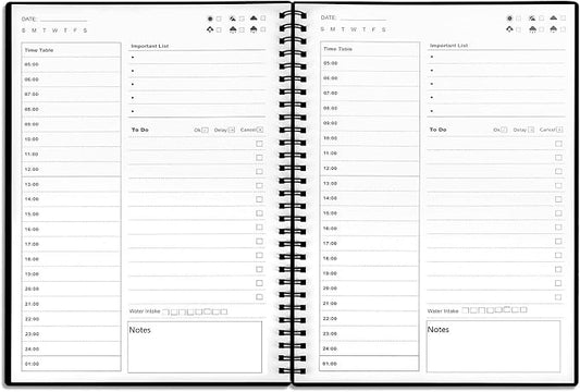 Daily Planner Undated, To Do List Notebook with Hourly Schedule, Time Management Manual and Planner, Personal Organizers, 5.2"x7.5", 75 Sheets/150 Pages, Black
