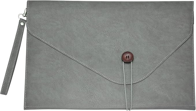 PATIKIL Leather Folder, 14x10 Leather Document Holder File Folder PU Pouch Bag Portfolio File Organizer Handbag Button Personal Envelope Waterproof for Traveling Men Gift, Gray