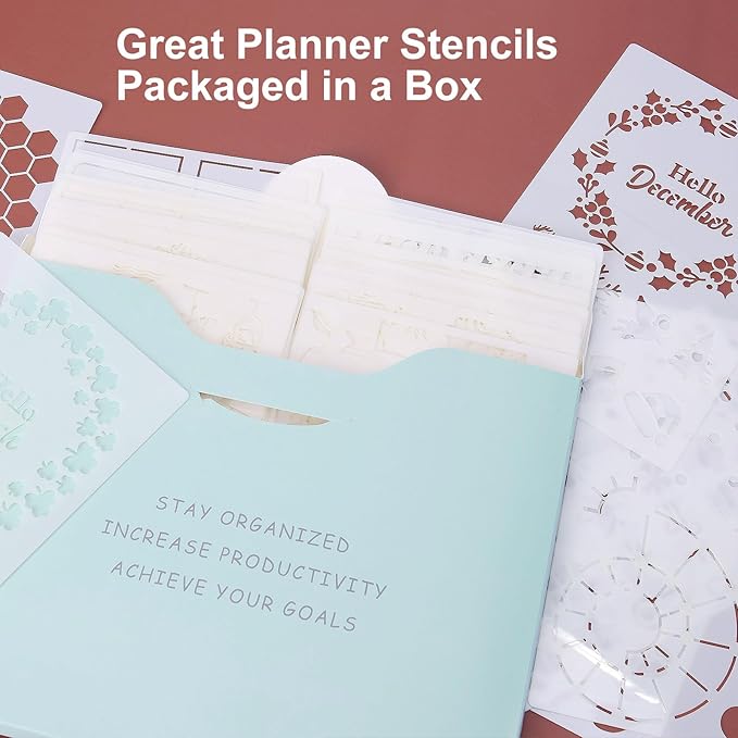 GYGOT 36 PCS Planner Stencils,Plastic Bullet Journals Stencils Journaling Supplies Bujo Accessories for A5 Dotted Journals,Incl. Ultimate Productivity/Seasonal Themes/Calendar Stencil