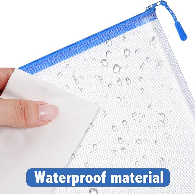 Feifeiya 24 Pack Blue Mesh Zipper Pouch Bags, A4 Size Clear Mesh Zipper Storage Bags Bulk for School Office Organization