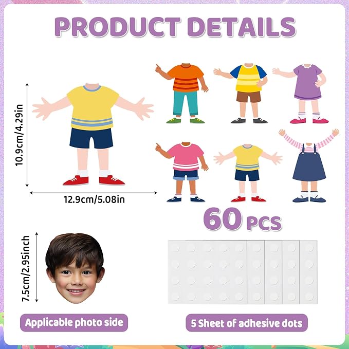 60Pcs Back to School Paper Cutouts Diverse Students Bulletin Board Student Diversity DIY Photo Craft Cutout All are Welcome Diversity Classroom Supplies for First Day of School Chalkboard Wall Decor