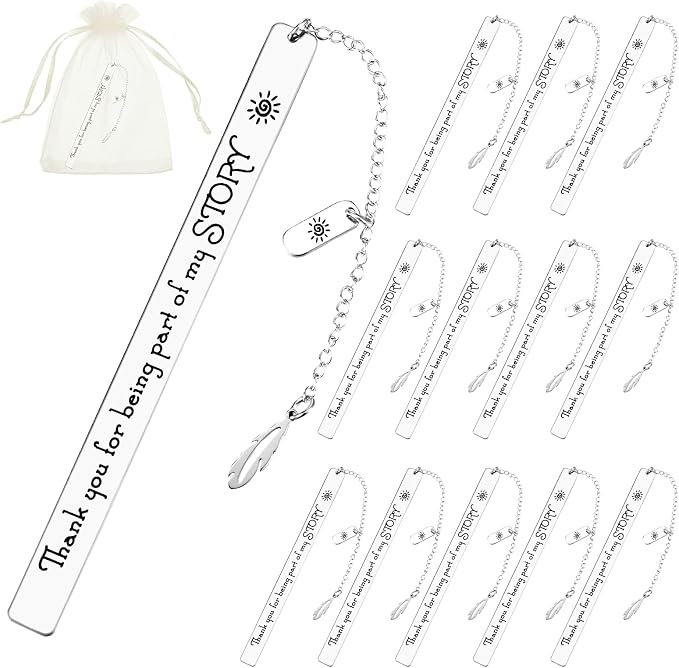 Outus 12 Set Appreciation Gifts for Women Men Bookmark with Chain and Gift Bags for Inspirational Teacher Coworker Valentine Graduation End of Year Retirement Leaving Gift (Thank You)
