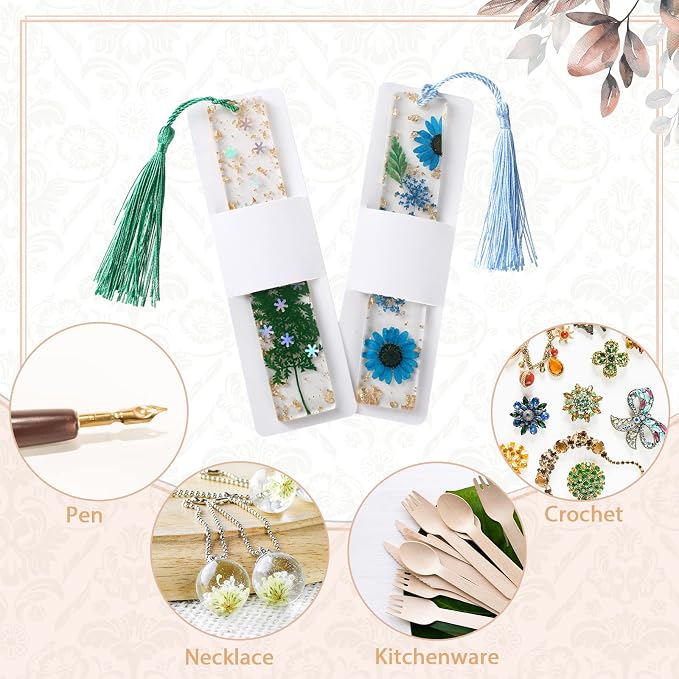Fumete 50 Pieces Resin Bookmark Holder 5.9 x 1.8 Inches Kraft Bookmark Sleeves DIY Bookmarks Display Cards for Bookmark Wrapping Small Business Packaging Supplies Party Favor Gift (White, Cute)