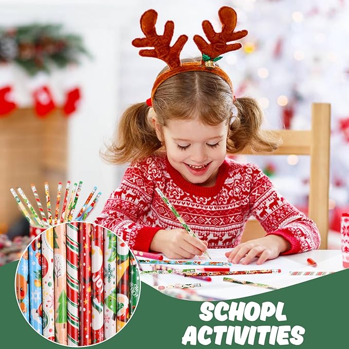 DIYASY Christmas Pencils for Kids Bulk, 50 Pcs Holiday Pencil with Erasers Xmas Wood Pencils Party Favor Supplies Classroom Rewards Prizes Stationery Decorations 10 Styles