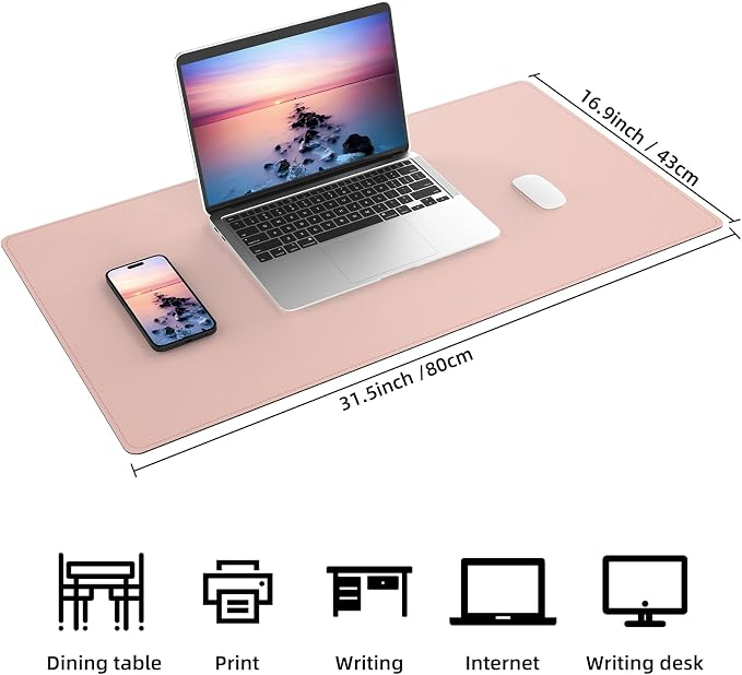 AFIING Cork Desk Mat, 31.5" x 17", Pink,Desk pad Protector | Dual-Sided Cork & PU Leather, Waterproof, Non-Slip, For Office & Gaming