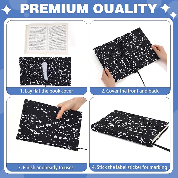 Gilprop 6 Pack Jumbo Stretchable Book Covers, Colorful Covers for Textbook Protection and Care, Washable Reusable Protective for Paperbacks Hardcover Books(Composition Book,Black White,9-11inch)