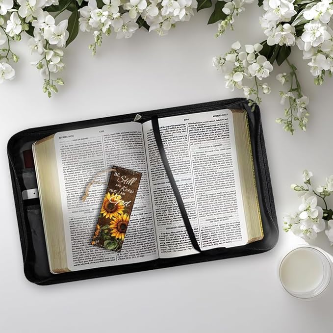 Bible Cover PU Leather Bible Case with Bookmark Sunflower Butterfly Bible Carrying Case for Women Men Christian Bible Note Books Carrying Accessories 20.5x28x5.5cm