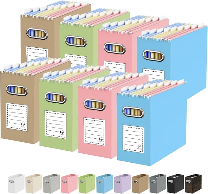 Oterri File Organizer Box, Portable Collapsible Cardboard File Folder Organizer with Handle for Letter Size Hanging Files, Document Storage Box for Home Office & Classroom (8 Packs, Mixed Colors)