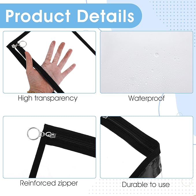 20 Pcs Clear Zipper Pouch, Clear Zip Pouch with Black Trim, PVC & Oxford Cloth Storage Bags for Organizing Travel Cosmetics, Documents (11.4 x 7.5 Inches)