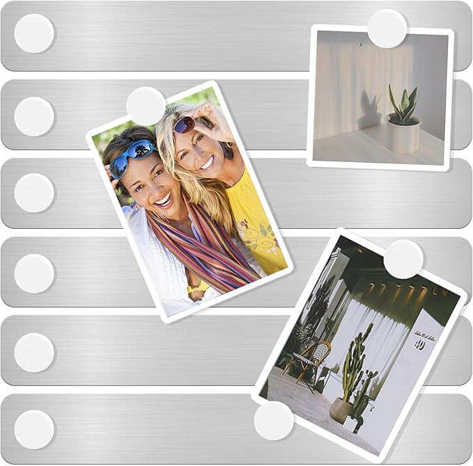 ZDZBLX Magnetic Board 6Pcs, Magnet Bulletin Board Frameless Stainless Steel Iron Board Strips, Adhesive Backing Metal Magnet Boards,Memo Strip for Wall School Office Home Use,Includes 10 White Magnets