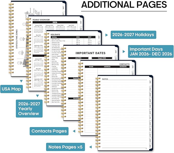 2026 Planner, Weekly and Monthly Calendar Planner Book, January 2026 - December 2026, Hardcover Spiral Planner with Monthly Tabs, Notes Pages, Perfect for Women & Men, A5 (6.4" x 8.5") - Midnight