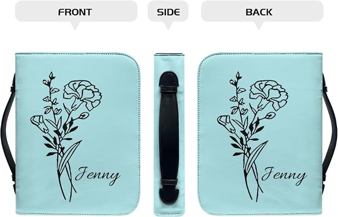 Personalized Bible Cover with Birth Flower, Custom Bible Cover Case for Women Girls, Large Capacity Scripture Bag with Handle