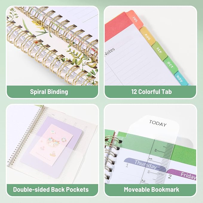 SUNEE Teacher Planner 2026-2027 Academic Year, 7 Periods Lesson Plan Book Jul 2026 - Jun 2027, 8.5"x11"Daily Weekly Monthly Organizers Horizontal Layout with Dated Calendars, Bookmark, Tabs, Palm Leaf