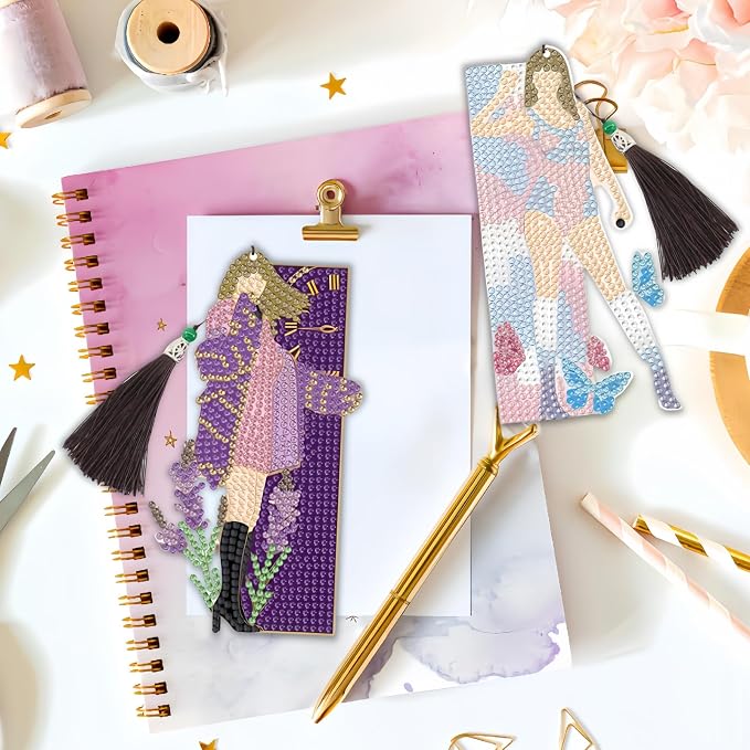 3 Pcs Diamond Painting Bookmarks, Singer Diamond Art Bookmarks with Tassel, Diamond Art Painting Kits for Beginners Adults DIY Art Craft Gifts Book Decors