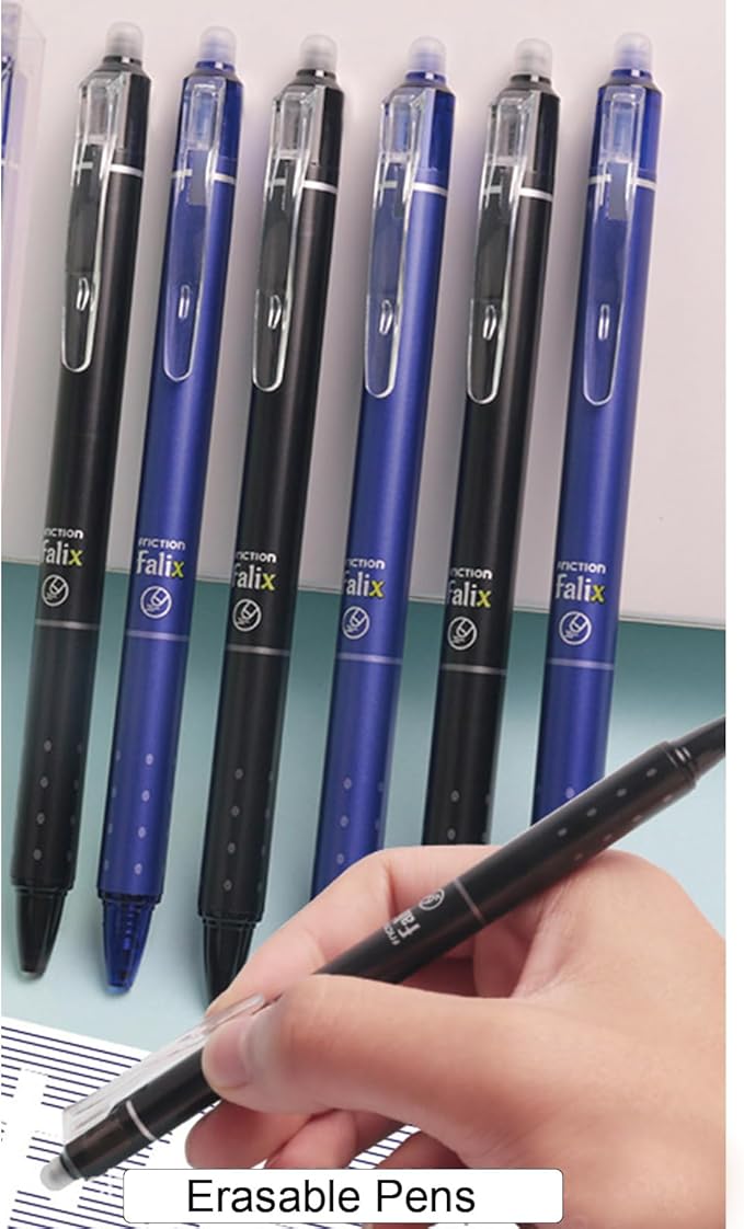 Erasable Gel Ink Pens Erasable Retractable Pens 0.5mm Black Blue Ink Smooth Writing Pen Office Supplies School Office Pen for Women Men Girls Boys (Mix Black+Blue-6Pcs)