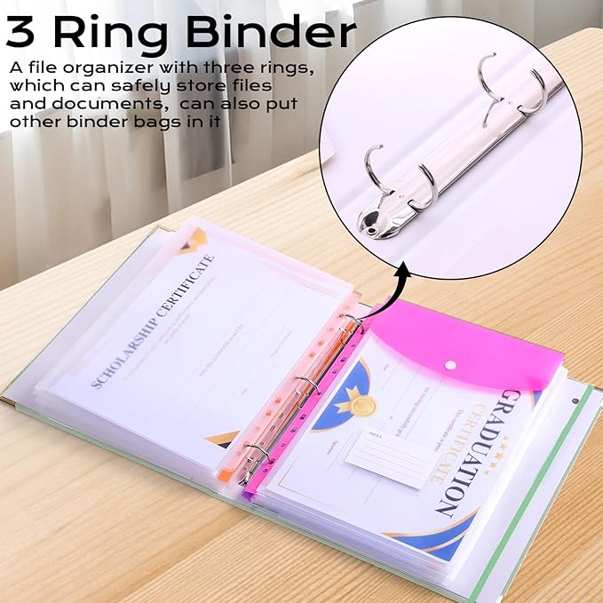 XKDOUS Important Document Organizer with 9 Pockets, Aesthetic Folio Folders 3-Ring Accordion Storage Binders Linen Expanding File Folder for Letter Size Papers, Documents, Files