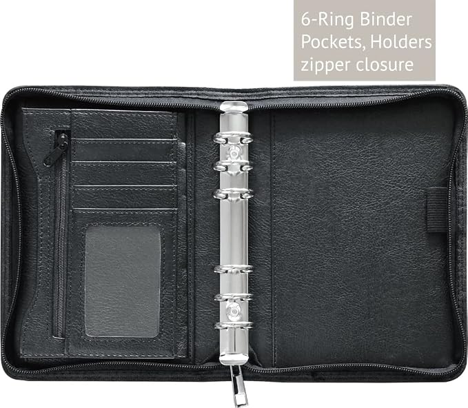 Fan&Ran 2026-2027 Zipped Planner Organizer, Weekly and Monthly Refills with Simulated Leather Cover, Personal Size, Black