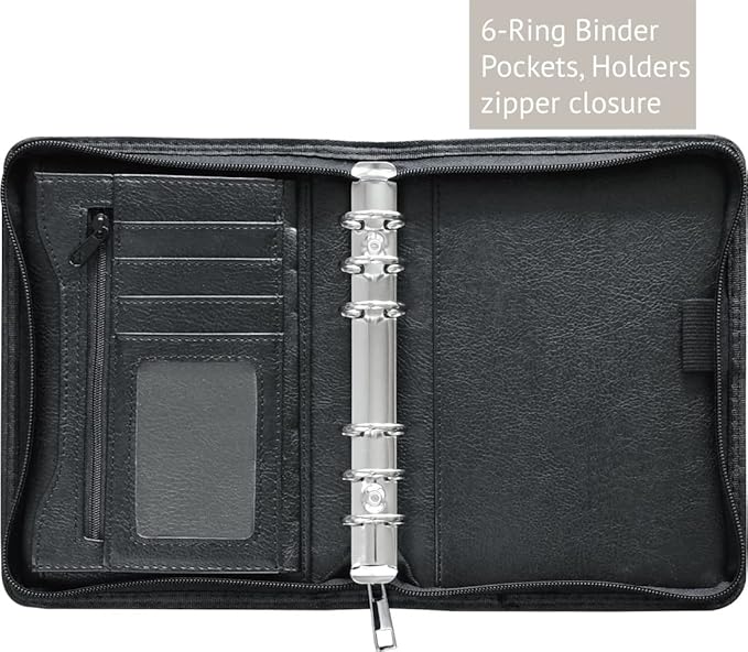Fan&Ran 2026-2027 Zipped Planner Organizer, Weekly and Monthly Refills with Simulated Leather Cover, Personal Size, Black