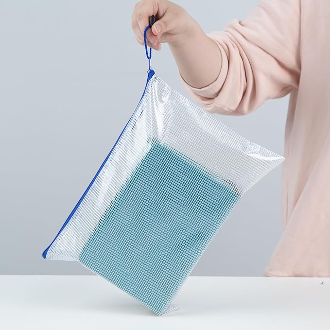 Koogel 5PCS Mesh Zipper Pouch Bags, A4 Zipper File Bags for Organizing Storage, Waterproof Plastic Pencil Pouches, Reusable File Bag for School, Office Classroom Organization Supplies, 5 Colors