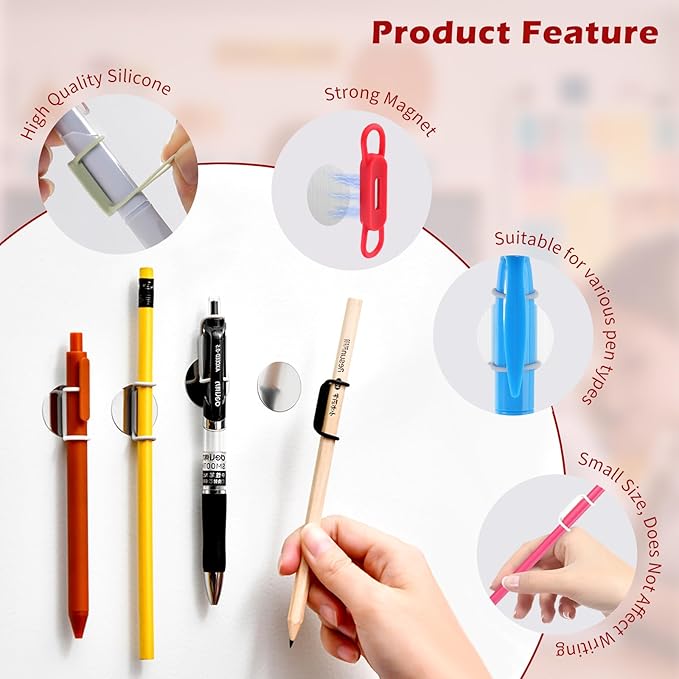 24 Pack Magnetic Pen Holder for Refrigerator- Silicone Magnetic Pencil magnetic pen holder -Suitable for Refrigerator,Whiteboard, Metal Shelf,Music StandDesk Accessories & Teacher Supplies（black)