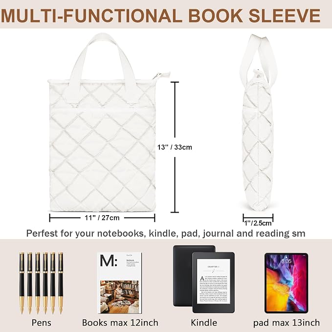 Likesing Book Sleeve for Book Lovers, 12.6" x10.6" Book Pouch Book Cover for Hardcover Paperbacks Bible Comic Kindle Journal (Geometric Beige)