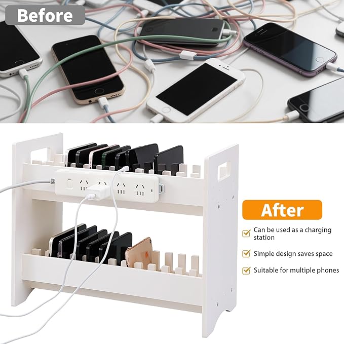 EARTHSON Cell Phone Holder Storage Box for Classroom, White PVC Cell Mobile Phone Management Desktop Organizer, Caddy Box for Office and School Supplies
