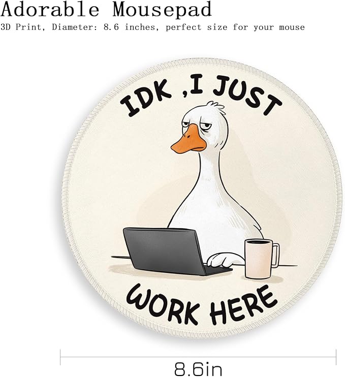 Gctriki Goose Round Mouse Pad, Cute Office Decor for Women, Funny Small Mousepad，Stitched Edge Non-Slip Rubber Base, Personalized Computer Mouse Pads for Laptop Mouse，Office Desk Accessories Gifts