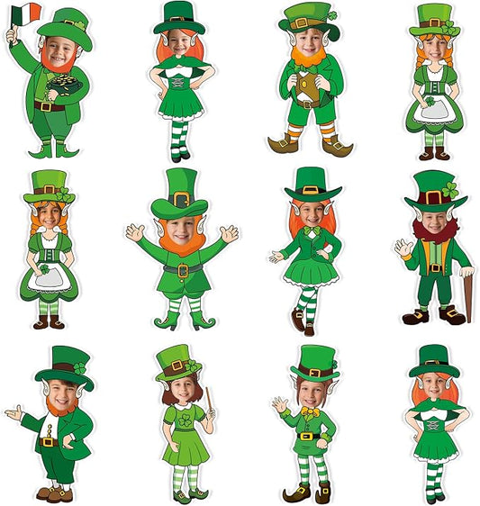 OBUSATT 60 Pcs St. Patrick's Day Leprechaun Theme Cutouts March Bulletin Board Decorations St. Patrick's Day Paper Cut-Outs Classroom Decor for Irish DIY Craft Photo School Wall Supplies Leprechaun
