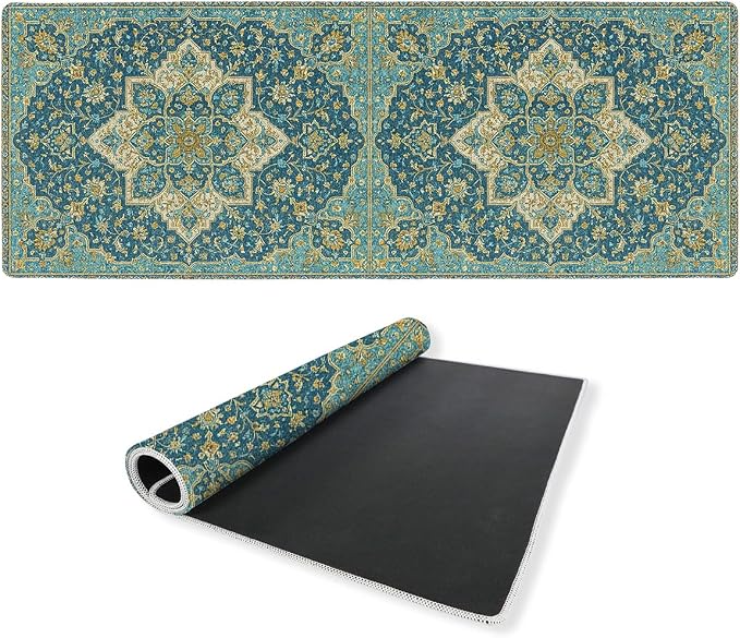Persian Desk Mat Gaming Large Mouse Pad Teal Gold Ornate Floral Botanical Mousepad Computer Keyboard Pad Mouse Mat Laptop Mat 31.5 x 11.8 Mouse Pads for Desk Home Office Gaming