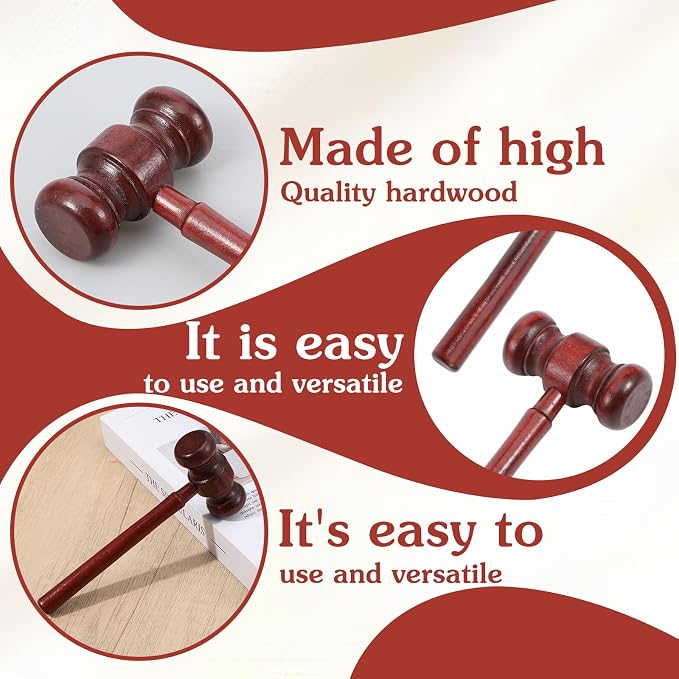 2 Pcs Brown Handmade Wooden Judge Gavel, Vintage Auction Courtroom Judge Hammer Gavels Mallets for Cosplay Lawyer Justice Costume Props and Clothing Accessories, Office Desk and Workspace Organizers
