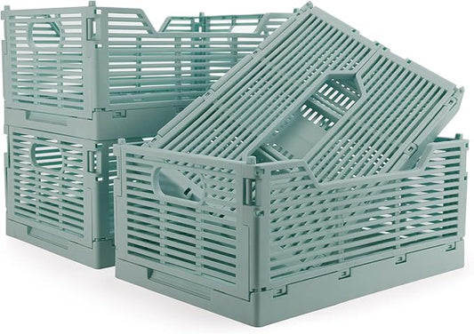 4-Pack Plastic Crates for Storage, Collapsible Storage Crates Stackable, Space-Saving Foldable Crate for Home Kitchen Classroom Office Bedroom Bathroom (15.75"x11.81"x6.1", Blue)