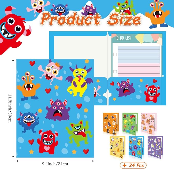 Cinrobiye 24 Pack Inspirational 2 Pocket Folders with 32 Name Labels, Decorative Motivational Letter Size Kids Folders File with Pockets for Office Home Homework Documents Storage Organizer