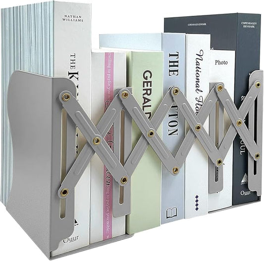 Adjustable Bookends, 19 inches 2 Dividers Heavy Duty Metal Book Holders, Book Storage Rack, Desk Organizer Magazine File Holder for Office, School, Bookstore and Home, Grey