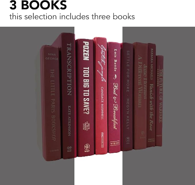 Decorative Accent for Home Decor – Real Books by Color® Interior Styling Piece for Bookshelf, Coffee Table, Design Display (Set of 3, Red)