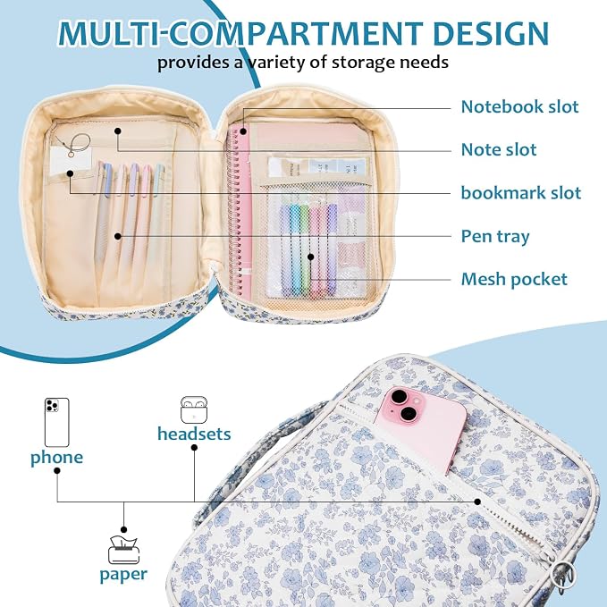 Bible Cover Case For Women,Large Bible Bag with Study Supplies,Quilted Bible Carrying Case for Girls,Portable Bible Case with Highlighter, Pens,Tabs,Bible Study Gifts for Women