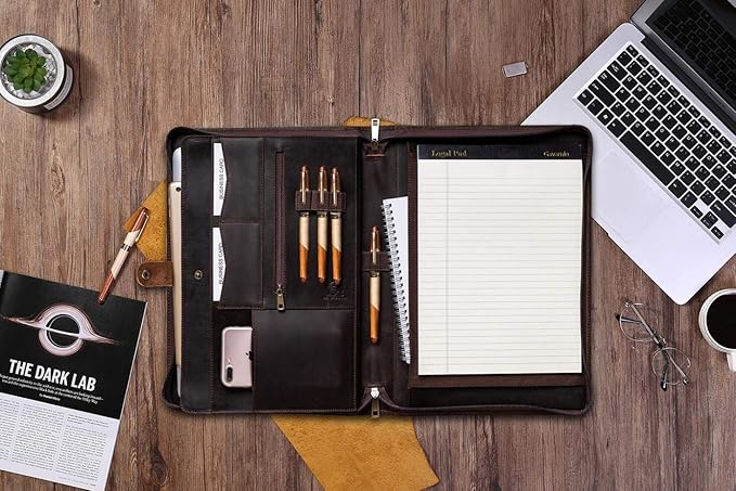 Personalized Leather Portfolio Padfolio for Men, Engraved Gifts for Father's Day for Husband from Wife, Customized Leather Gifts Present for Son/Dad, for Birthday, Dark Brown