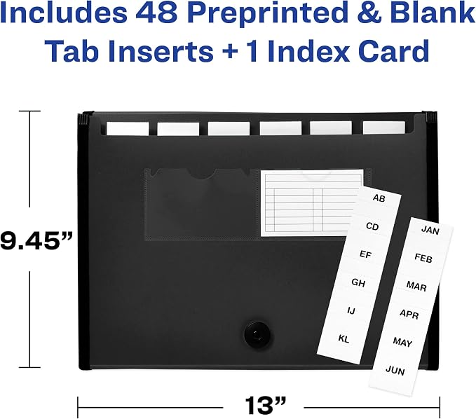 Avery Expanding File Folder Organizer, 7-Pocket Accordion File Organizer, Black, Holds 425 Letter/A4-Size Sheets (73550)