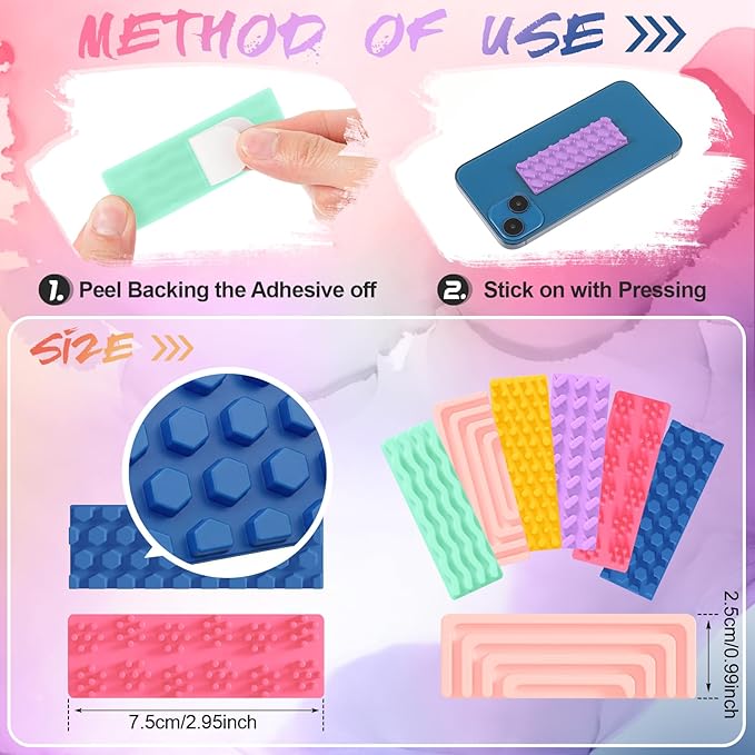 Ireer 6 Pcs Textured Sensory Stickers Silicone Calm Stickers Thick Sensory Strips Different Textures Mental Health Desk Fidget Decals for Anxiety Relief, Autism, ADHD Desk Gift