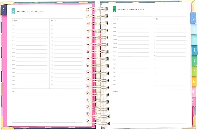 Simplified 2026 12-Month Spiral Daily Planner — Rainbow Row — January 2026 - December 2026, Calendar Year Organizer with Stickers, Pockets, and Keepsake Box