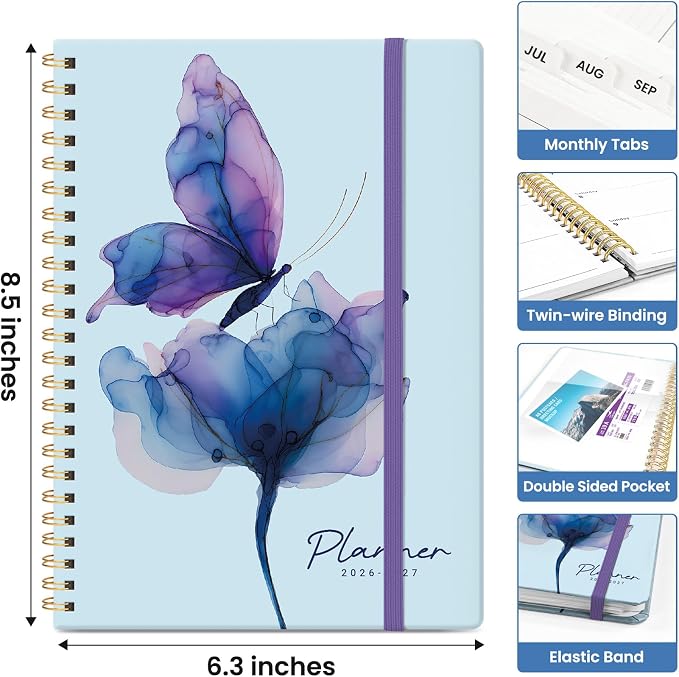 Planner 2026–2027, Academic Year Monthly & Weekly Calendar Book, Jul 2026–Jun 2027, Hardcover Organizer with Tabs, Student & Teacher Planner, 6.3" x 8.5", Soft Wings