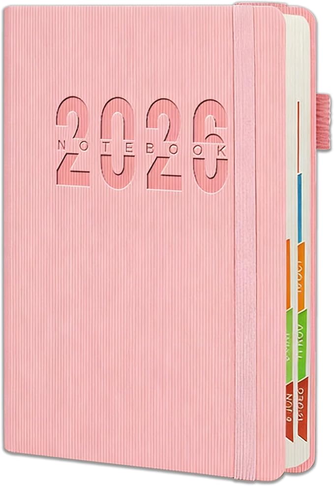 2026 Planner A5, Weekly and Monthly Calendar Planner, Jan 2026 - Dec 2026,Hardcover Pink, Lay Flat Academic Organizer for Office Teacher School,Notebook,5.7"x8.3"