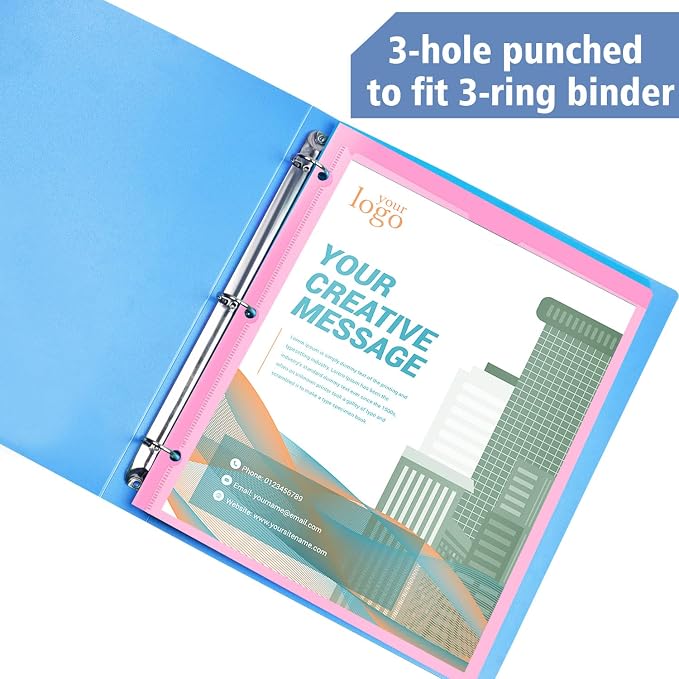 INFUN Heavy Duty Plastic Folders with Clear Front Pocket and Holes - 6 Pack,Assorted Colors Folder with 2 Pockets and 3 Holes for 3 Ring Binders,Folder with Card Slot for School,Office and Home