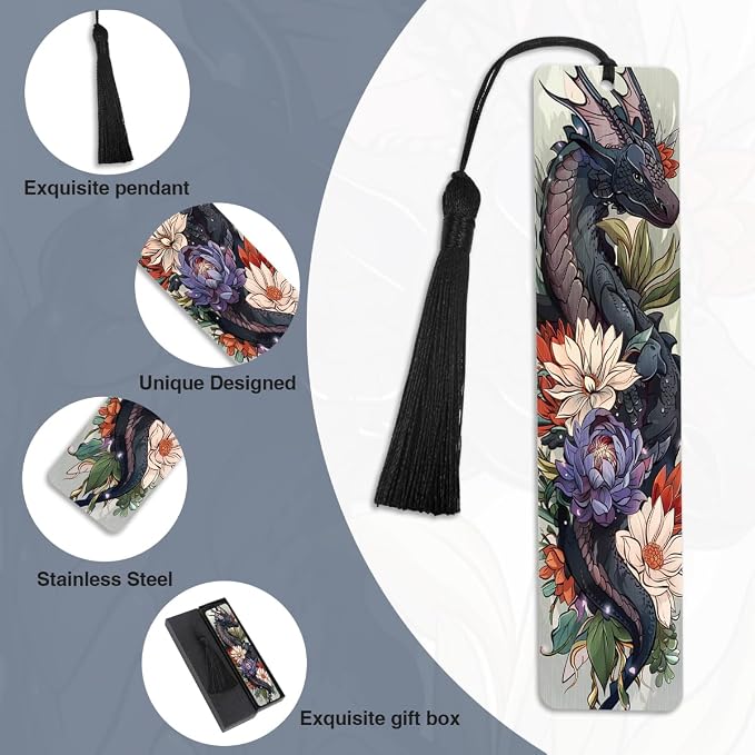 Cool Dragon Bookmarks Gifts - Funny Stainless Steel Metal Bookmark Unique Book Marks for Men Boy Women Friends Book Reading Lovers Fathers Day Birthday Graduation Gift
