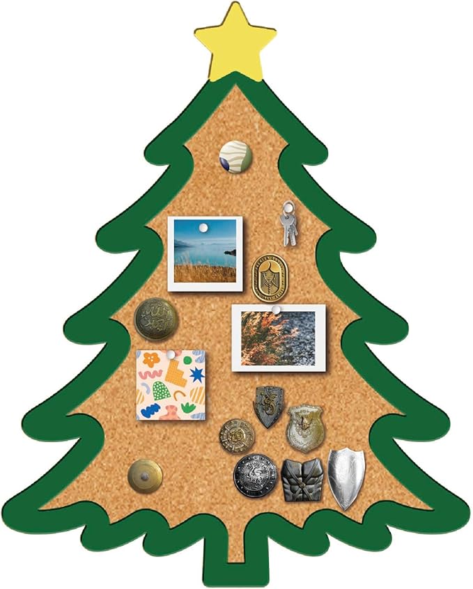 CRASPIRE Christmas Tree Pin Cork Board Framed Bulletin Display Badge Wooden Decorative Corkboard 7.87x9.8 Wall Mounted Memory Memo Brooch Lapel Holder Storage for Home Office School Classroom Wedding