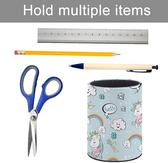 Pen Holder Pencil Organizer Cute Pencil Cup Desk Decor Makeup Brush Holder PU Multifunctional Office Suppliesfor Home Classroom School (Unicorn)